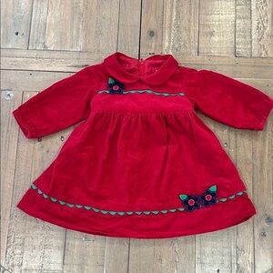 Florence Eiseman red corduory floral appliqué dress girls 12 months classic